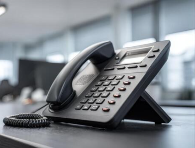 Business phone on a desk.