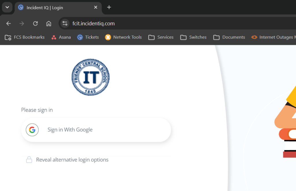 Picture of the Sign in With Google button in IIQ.