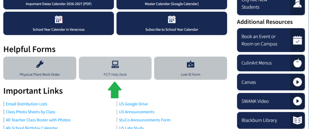 Help desk button graphic in Veracross.
